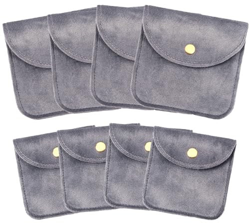 FDHBDF 8 Stück Kleinere Schmucktaschen, Schmuck-Aufbewahrungsbeutel, Samt-Knopfverschlusstaschen, Graue Schmuckbeutel für Damen und Mädchen
