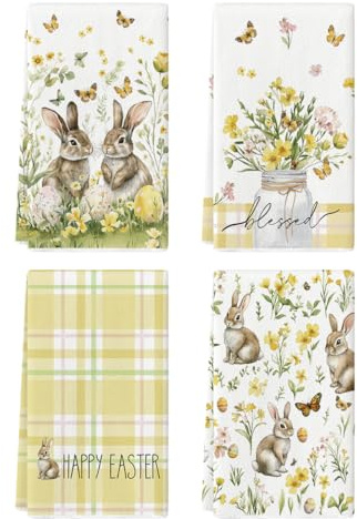 Artoid Mode Streifen Kaninchen Blumen Ostereier Ostern Küchentücher Geschirrtücher, 42x65 cm Schmetterling Dekoration Polyester Handtücher 4er Set
