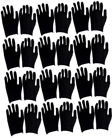 VILLFUL 12 Pairs Black Cotton Grip Gloves Lightweight Breathable Safety Work Gloves for Men and Women Thin l Size Reusable Industrial Gardening