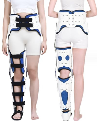 Hip Brace Knee Ankle Foot Orthosis Brace,Adjustable Knee Support Immobilizer for Hip Fracture Rehabilitation Equipment Fixed Brace, for Women and Men,Right-L