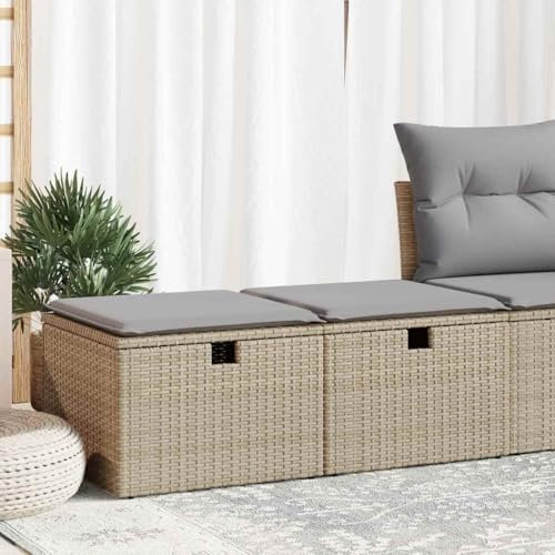 WKIEQACO Gartenmöbel-Set für den Außenbereich, 2-teilig, mit Kissen, Polyrattan, Akazie, Beige