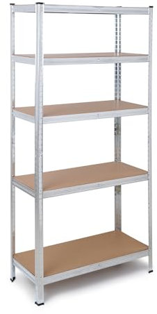 The Homeweeks Estantería Metálica 180x90x40cm Galvanizada Modular.5 Baldas Ajustables MDF Carga 175 kg por Estante y 875 kg Total. Montaje Suelo sin Tornillos System Click & Push
