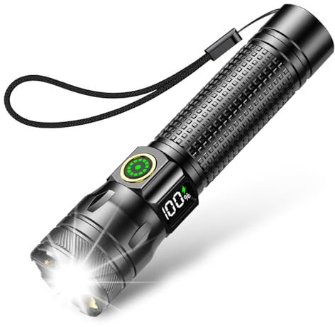 Azyvum Torcia LED Ricaricabile, Mini Super Luminoso Torcia Potente, 3 Modalità di Illuminazione, Alta Potente, Zoomabile, Portatile per Campeggio/Escursionismo/Emergenza/Interruzione di Corrente