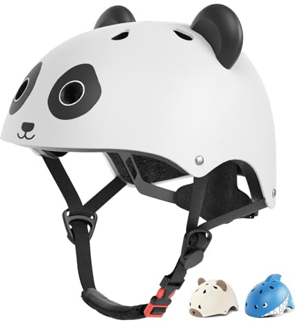 XJD Barncykelhjälm för barn 1, 2, 3 till 8 år, pojkar och flickor, justerbar säkerhetsutrustning, hjälm med djurmönster, cykelhjälm, patinhjälm, scootar (46-50 cm), panda