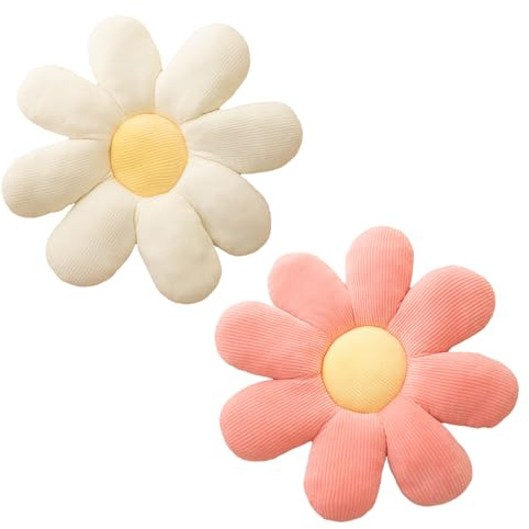 Lot de 2 coussins à fleurs - 40 x 40 cm - Doux - En forme de fleur - Esthétique - Pour chambre à coucher, maison, bureau, hôtel (blanc + rose)