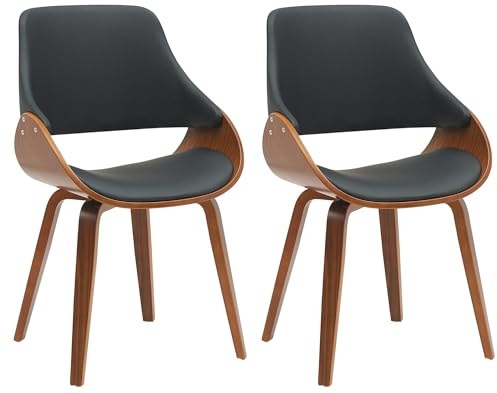 CLP Esszimmerstühle 2er Set Vangale, mit Armlehne und Rückenlehne, gepolstert für hohen Sitzkomfort, Bugholzgestell, Farbe:walnuss/schwarz, Material:Kunstleder