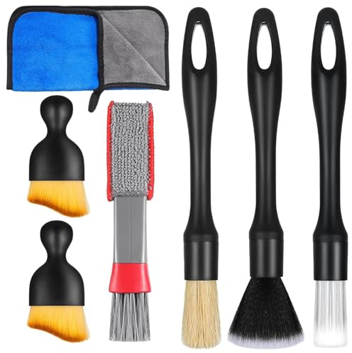 Wemoralix 7-Pcs Car Detailing Brush Set, Interior Cleaning Brush & Microfiber Towel Kit, Non-Scratch, Ideal for Car Interiors & Exteriors