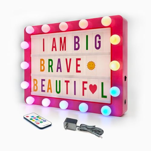 Cinema Light Box with 296 Letters,Icons, Stocking Stuffers Christmas Birthday Gifts Ideas for Teen Girls Women, DIY LED Sign Light Up Marquee Message Board for Home Office Cute Room Desk Decor(Pink)