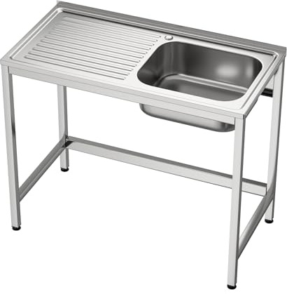 GASFRIT Fregadero Industrial Acero Inoxidable | 1 Seno con Escurridor | 800x500x850 mm | Acabado Pulido Satinado | Ideal Hostelería, Barra y Cocina Profesional (Derecha, Sin grifo)