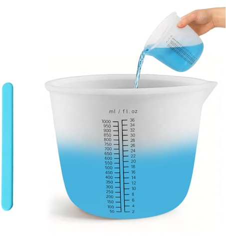 Tazza da 1000 ml, grande in silicone, resina epossidica, con bacchette trasparenti di scala, misurino riutilizzabile, misurino in silicone per resina epossidica, fai da te, stampi per laboratori e