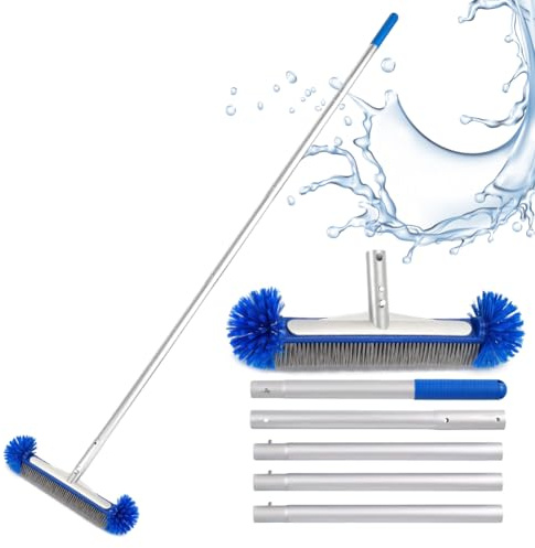 Runde Poolbürste, 43CM Pool Reinigungsbürste mit 140 cm Verstellbarer Stiel | Poolbürste mit Demontage Stange, Poolbürstes Pool Schrubbbürste, Bürste Reinigung Breit für Poolwänden, Fliesen und Stufen
