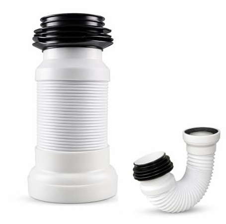Toilet Waste Pipe Connector, 250-500mm Flexible Pan Connector, Adjustable Length WC Waste Soil Pipe, for All Standard Toilets