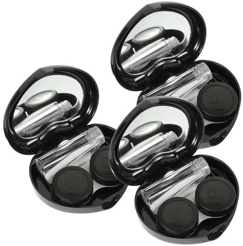VANZACK 3 Sets of Black Contact Lens Cases with Mirror and Lens Holder Lightweight Pp Material Portable for Travel Can be Put in Your Backpack or Suitcase