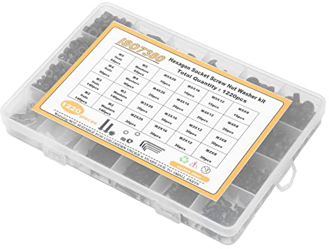 Annadue Kit de Rondelles d'écrous à Vis 1220 Pièces, Acier au Carbone M2 M3 M4 M5, Vis à Tête Demi-ronde à Six Pans Creux, Ensemble de Rondelles d'écrous, Idéal pour la Réparation à Domicile de