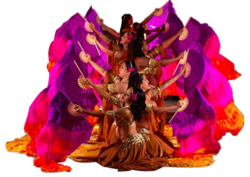 Winged Sirenny Paar Seidenfächer Schleier 180cm, Fächer mit Stoff-Schleier aus Leichtseide & Schraubnieten für Bühnentanz, Bauchtanz, Tribal Fusion Tanz & Kirchenworship (Goldviolett)