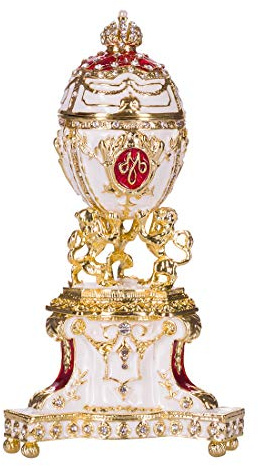 Fabergé-Stil Königliches dänisches Ei/Schmuckkästchen mit Löwen 13 cm rot