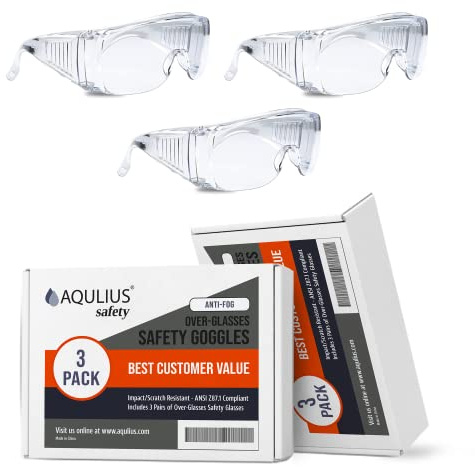 Aqulius Safety Glasses Over Eyeglasses - Shatter-Resistant Protective Eyewear - Anti-Fog & Scratch-Resistant Safety Glasses - Ergonomic Side Shields for Eye Protection - Pack of 3, Unisex