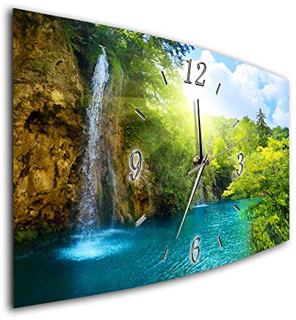 Bilder-Manufaktur BM Funk Quarz Wanduhr Funkwanduhr Funkwanduhren Funkuhr Funkuhren kein Ticken lautlos geräuschlos leise modern ohne Tickgeräusche groÃŸ XXL Wohnzimmer Küche Berge Felsen See 6890-1a