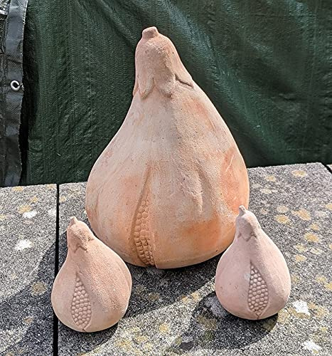 B-Ware ! 3er Set Feigen - Kürbisse aus Terracotta Terrakotta, 1 x groß 32 cm hoch, 2 x klein 14 cm hoch Herbstdeko Garten Obst Figur Landhaus Erntedankfest