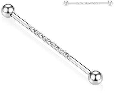hengkaixuan 14G Industrial Piercing Schmuck Chirurgenstahl Industrial Barbell 38mm lange Gerüststange Industrial Bar mit CZ gepflastertem Knorpelohrring Helix Barbell für Damen Herren