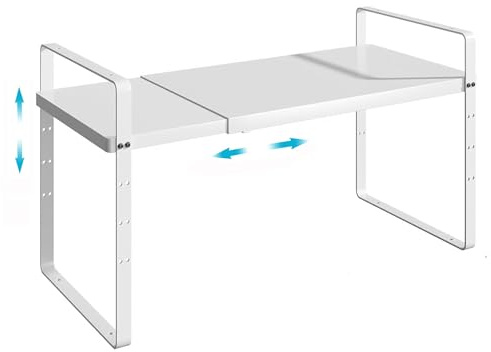 iPEGTOP Erweiterbares Schrank-Aufbewahrungsregal, Organizer-Regal, robustes Stahl-Metall-Gewürzregal, verstellbare Höhe, Heimbüro, Speisekammer, Raumerhöhung für Theke, Küche, Organisation, weiß, groß