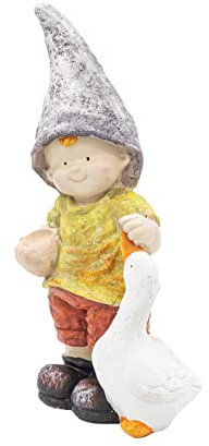 Wichtelstube-Kollektion Gartenfigur Tina mit Gans Deko Figur Garten draußen Gartendeko Wetterfest Bruchsicher ca. 39cm Gartendekoration Outdoor Frühling Sommer