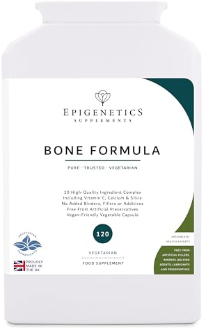 Bone Formula | Complete Bone Complex: Calcium + Minerals + Vitamin C, B6, B12, D3 & K2 | 120 Vegetarian Capsules UK Made | Long 4 Month Supply by Epigenetics Supplements