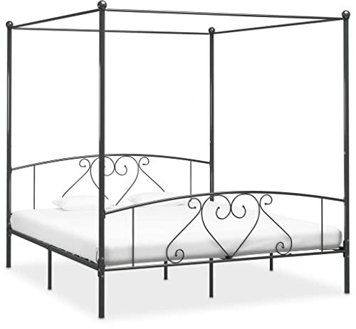 INLIFE Himmelbett-Gestell Grau Metall 180 x 200 cm-4445