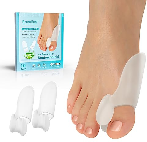 Promifun Ballen-Kissenschutz, 10er-Pack mit Aloe Vera-Extrakt angereicherter Ballen-Korrektor mit Separator, lindert Schwielen, lindert Fußschmerzen durch Reibung – transparent
