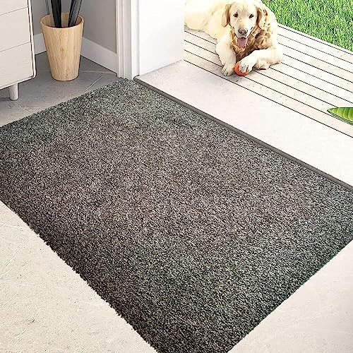 SAFRI Shaggy Modern Rug Door Mat Dirt Trapper Entrance Barrier Living Room Rug Bath Kitchen bathroom Shower Rug Hallway Floor Mat (Grey, 50 x 75cm)