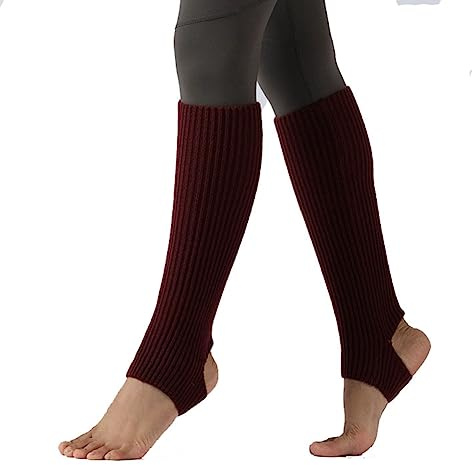 Yurosiay Jambières de ballet tricotées - 43 cm - Pour fille et femme - Pour l'hiver - Chaud - Avec trou au talon - Pour yoga, ballet, danse, fitness, vin rouge