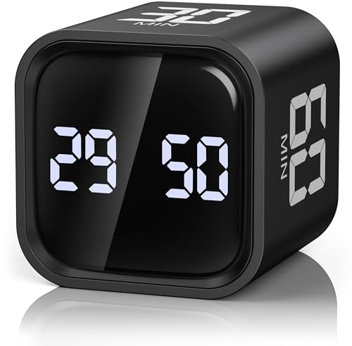 ORIA Pomodoro timer kub, 5, 10, 30, 60 min nedräkningstid, digital kub-klocka produktivitet fokusaur timer kast desk, LED-skärm, volymlarm för matlagning, arbete, studier, sport