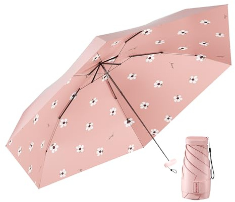 MJOFFIN Reise Mini Regenschirm - leichter, klein，UV-geschützter Regenschirm - geeignet für Frauen, Mädchen, Kinder(Korallenrosa)