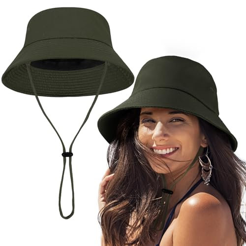 Lvefyti Unisex Fischerhut Baumwolle Bucket Hat Verstellbare Sonnenhut Sommerhut Faltbar Fischerhüte für Damen Herren Wandern Camping Reisen Angeln(58-60cm Grün)