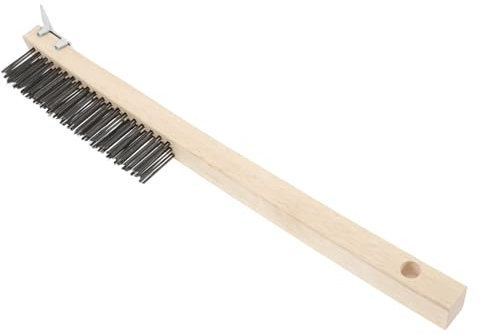 BEBEMOKO Brosse à Pizza avec Manche Bois Nettoyante pour Pizza Outil De Grattage Métallique Brosse Détachable pour Éliminer Scories Et Peinture
