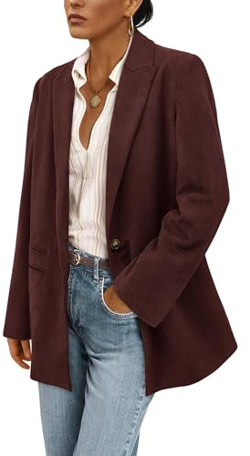 PRETTYGARDEN Women's Winter Corduroy Blazers Jackets Dressy Casual Ribbed Long Sleeve Lapel Fashion Work Business Outerwear (Wine Red,Medium)