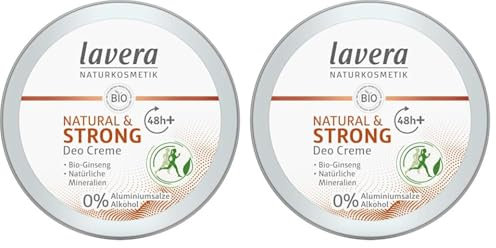 lavera, Crema desodorante natural fuerte vegana cosmética natural ginseng orgánico minerales naturales sin aluminio 48 horas desodorante protección 50 ml, 1 unidad (Paquete de 2)