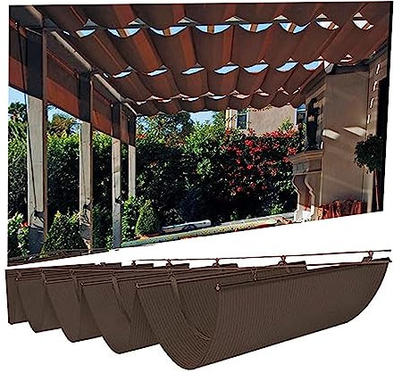 Retractable Wave Shade Sails for Roof Pergola with Sliding Roller Blind and Sun Protection Awning Brown Customizable Size