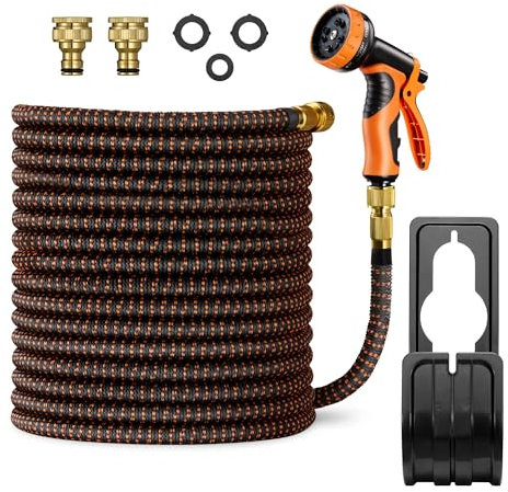 VonHaus Expandable Garden Hose – 50FT Flexible Hose Pipe with 10-Pattern Spray Nozzle & 1/2 and 3/4 Brass Fittings – 4-Layer Latex Kink Free Design Wall Mounted Heavy Duty Retractable Water Hose
