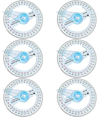 Protractor Set of 6, 360 Protractor for Precise Angle Measurement, Protractor and Compass Set for Classroom Office Drafting, 10 Cm/3.94 in Protractor 360 in Sky Blue