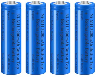 4 Pack Ni-MH Piles Rechargeables, NiMH 3200 mAh Haut Boutonné Batterie Rechargeables pour Lampe Frontale LED,Télécommande,Mini Ventilateurs,Phare,Taille:18mm*67mm/0.7inch*2.63inch(Largeur*Hauteur)