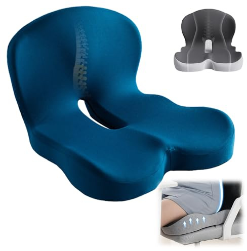 givuaime Rutschfester Sitz aus Memory-Schaumstoff, 2025 Neuest Rücken und Sitzkissen, Sitzkissen Orthopädisch mit Rückenstütze und L-Förmige Lordosenstütze, für Bürostühle Autositze (Blau-B)