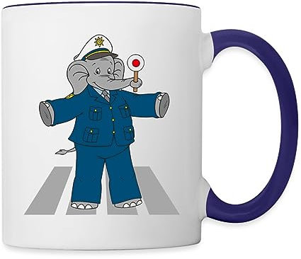 Spreadshirt Benjamin Blümchen Beni Als Verkehrspolizist Tasse Zweifarbig, One size, Weiß/Kobaltblau