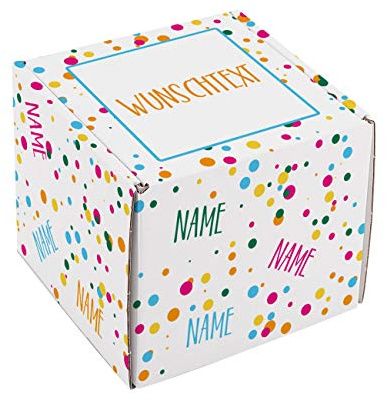 Herz & Heim® Geschenkverpackung - Konfetti - mit Namensaufdruck und Ihrem Wunschtext 11,5 cm x 10,5 cm x 10,5 cm (B/H/T)