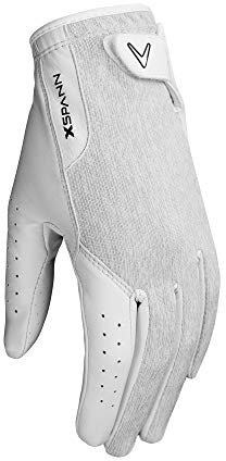 Callaway Golf Damen X-Spann Kompressionspassform Premium Cabretta-Leder Golfhandschuh, auf der rechten Hand getragen, Größe M, Weiß/Weiß