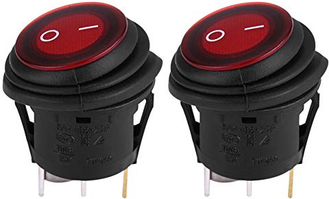 KSTE Wippschalter - 2 Stk. Rotes Licht, runder Ein/Aus-Wippschalter, runde Einrasttaste for E/A, 12 V, 20 A, 3-poliger Auto-Boot-Schalter for SUV-Bus-LKW-Wippschalter for Boote