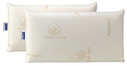 Todocama - Viskoelastisches Kissen, Anti-Milben und Bakterien, kompakter Kern, doppelter Bezug mit Reißverschluss, Aloe Vera-Gewebe, wärmeregulierend, anpassungsfähig, 75 cm, 2 Stück