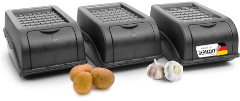 Novaliv Kartoffel Aufbewahrungsbox | 3x klein 3,5L | ANTHRAZIT GRAU | Zwiebelbox | Gemüsebox stapelbar Kartoffelbox Zwiebel Aufbewahrung Kartoffelkorb Obstbehälter Kartoffelkiste Frischhaltedose