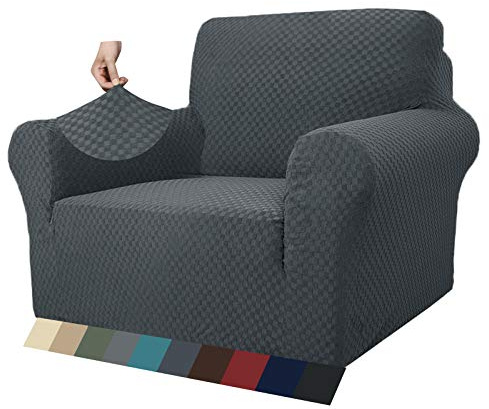 MAXIJIN Jacquard Sessel Wohnzimmer Sesselbezug Stretch für Wohnzimmer rutschfest Stuhlbezug Sofabezug 1 Sitzer für Hunde Haustiere mit Anti-Rutsch-Schäume (1 Sitzer, Dunkelgrau)