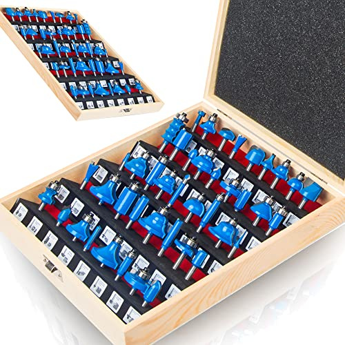 LEATBUY 43 PCS Router Bit Set 1/4 Inch Shank Woodworking Molding Cutter, Tongue Groove Wood Milling Router Bits Drilling Tool for Door Table Cabinet Shelve Wall DIY(SL-7)